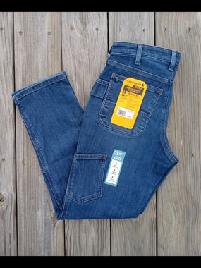 Women's Carhartt Blue Denim Jeans with Orange Stitching Relaxed Fit Label
